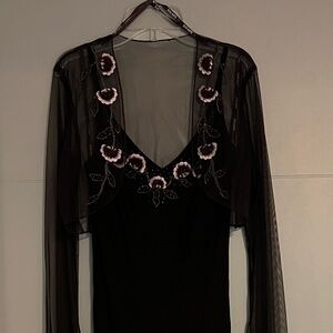 Xscape Brown and Pink Asymmetrical Embellished Gown with Jacket